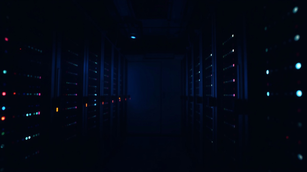 Server rack with blinking LEDs